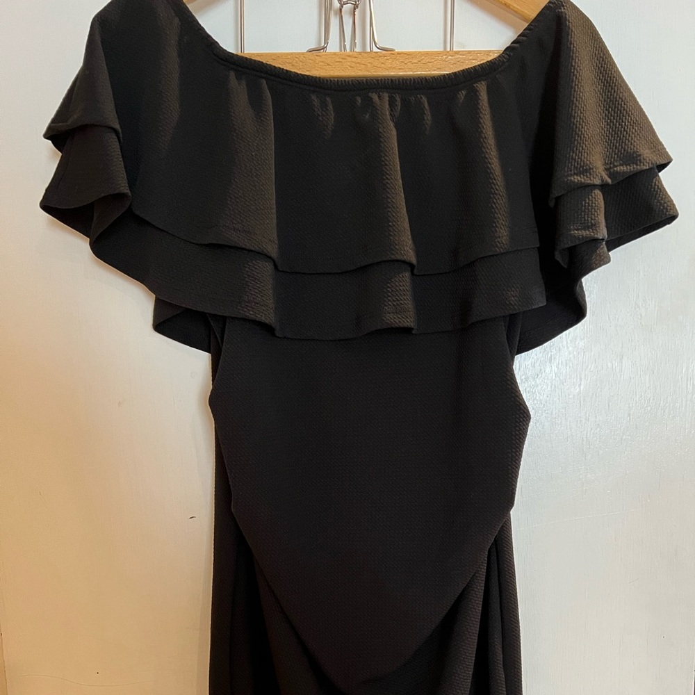 PinkBlush Black Off Shoulder Ruched Maternity Dress